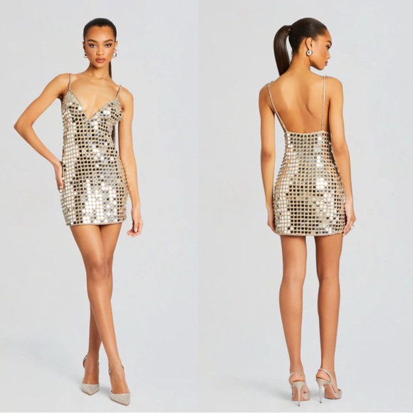 Retrofete Dresses & Skirts - Retrofete AIRALYSE Embellished Sequin Disc Nude Mini Dress Crystals $998